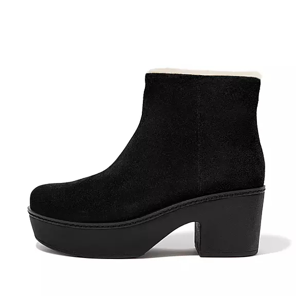 μποτακια FitFlop PILAR Shearling-επενδυση σουετ flatforms μαυρα | 67934261